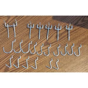 Pegboard Hooks & Chrome Display Arms Lot – Assorted J-Hooks & Ball-End Arms